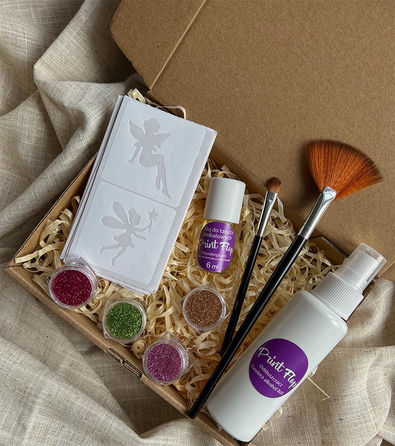 Gotowy mini zestaw do tworzenia tatuaży brokatowych dla Dziewczynki