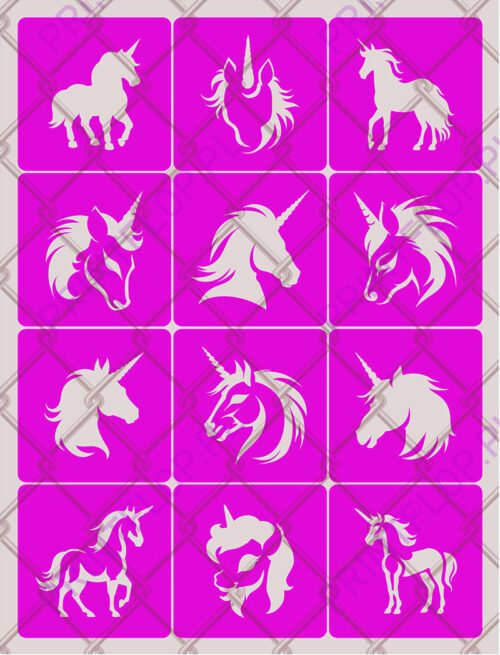 Szablon do tatuaży brokatowych Jednorożce #2