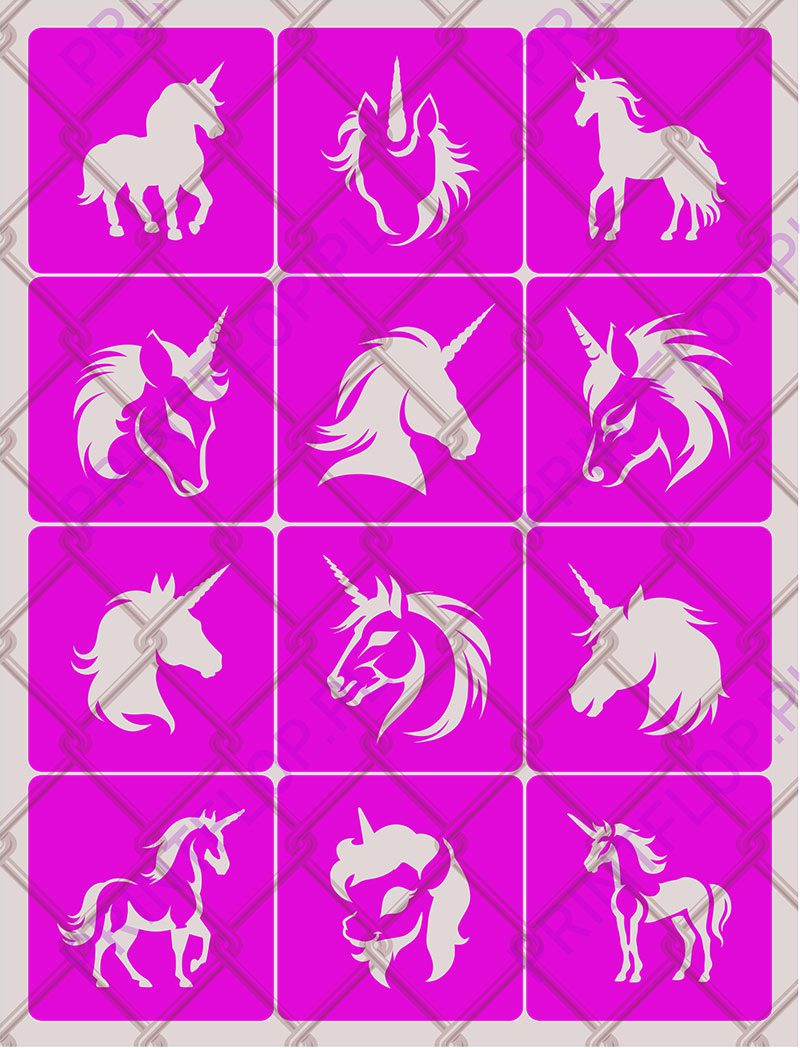 Szablon do tatuaży brokatowych Jednorożce #2