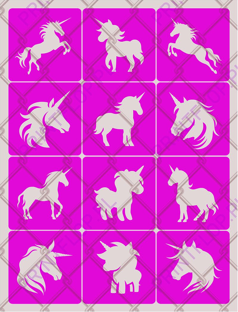 Szablon do tatuaży brokatowych Jednorożce #3