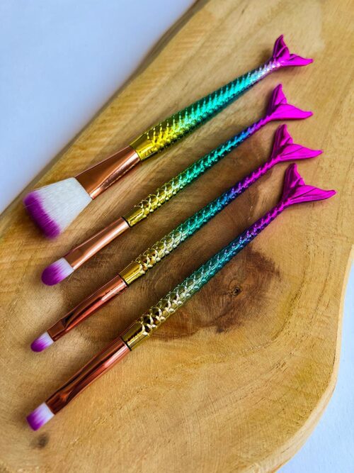 Kolorowy zestaw pędzli typu „Syrenka” do precyzyjnego nakładania tatuaży brokatowych – stylowy design i wygodne uchwyty